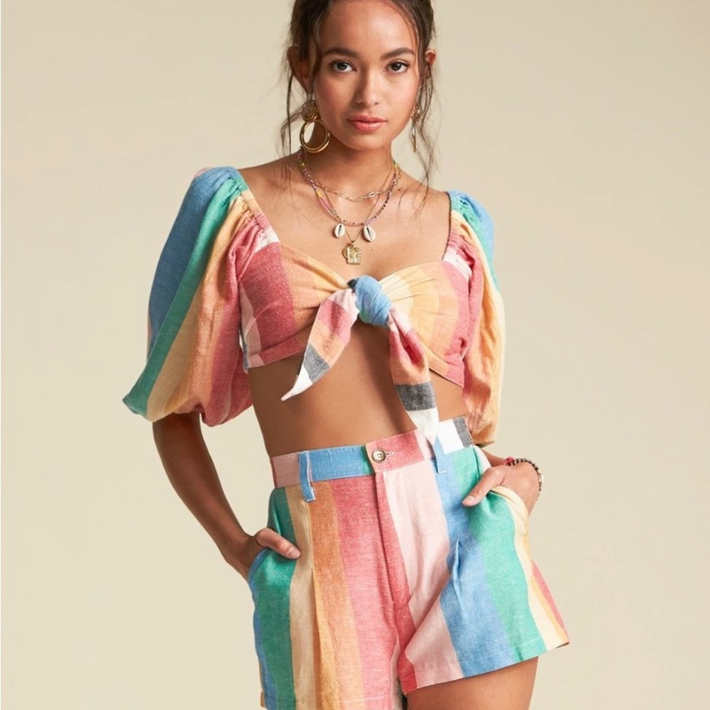 Billabong Pastel Rainbow Striped Two-Piece Jumpsuit Romper Set